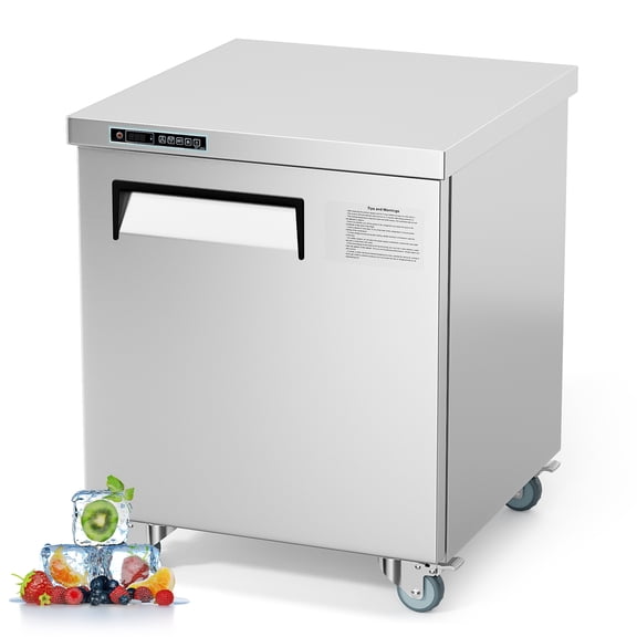 Commercial Refrigerator, 28" W Commercial Freezer Worktop Undercounter Single Door Stainless Steel Counter Fan Cooling Freezer 7.42 Cu.ft for Restaurant, Bar, Shop, etc
