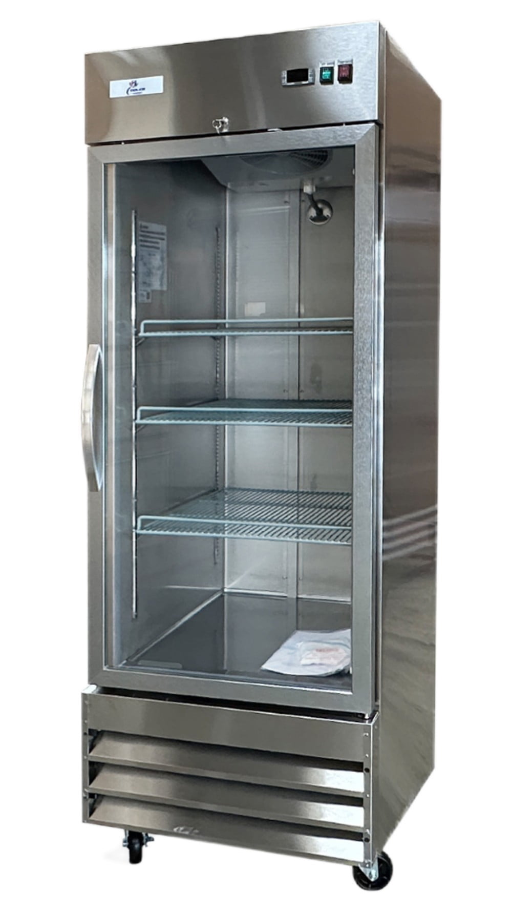 Commercial Refrigerator 29 inch , 23 cu.ft, Glass Door Stainless Steel Frame Merchandiser, NSF certified