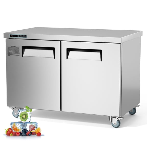 Commercial Refrigerator, 48" W Commercial Freezer Worktop Undercounter Double Door Stainless Steel Counter Fan Cooling Freezer 12.85 Cu.ft for Restaurant, Bar, Shop, etc