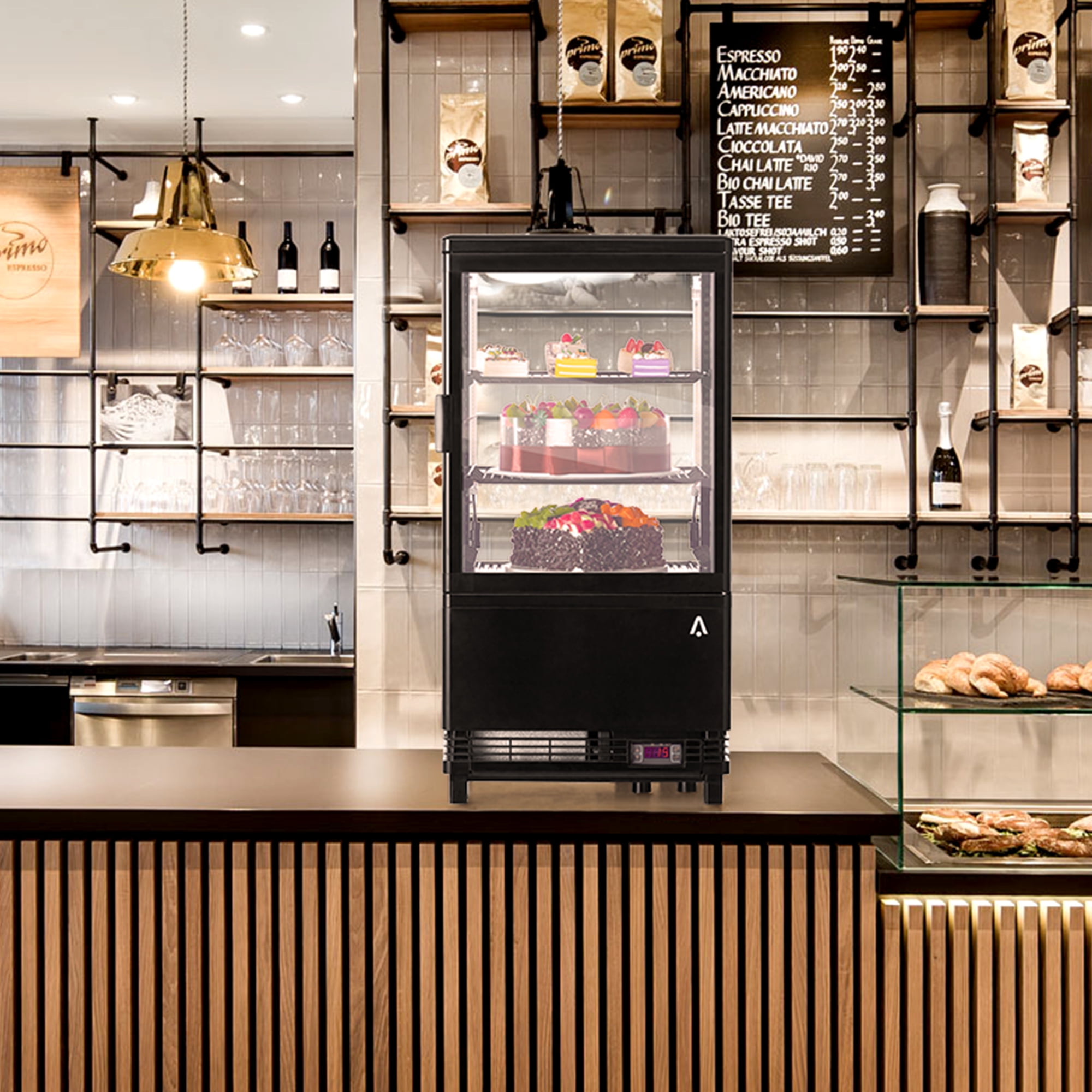 Commercial Refrigerator Display Case, 2.1 Cu.FT Display Fridge Single-Door Pastry Display Case with Interior LED Lighting, Double-Layered Glass Commercial Countertop Bakery Display Refrigerator