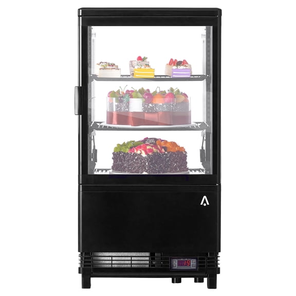 Commercial Refrigerator Display Case, 2.1 Cu.FT Display Fridge Single-Door Pastry Display Case with Interior LED Lighting, Double-Layered Glass Commercial Countertop Bakery Display Refrigerator