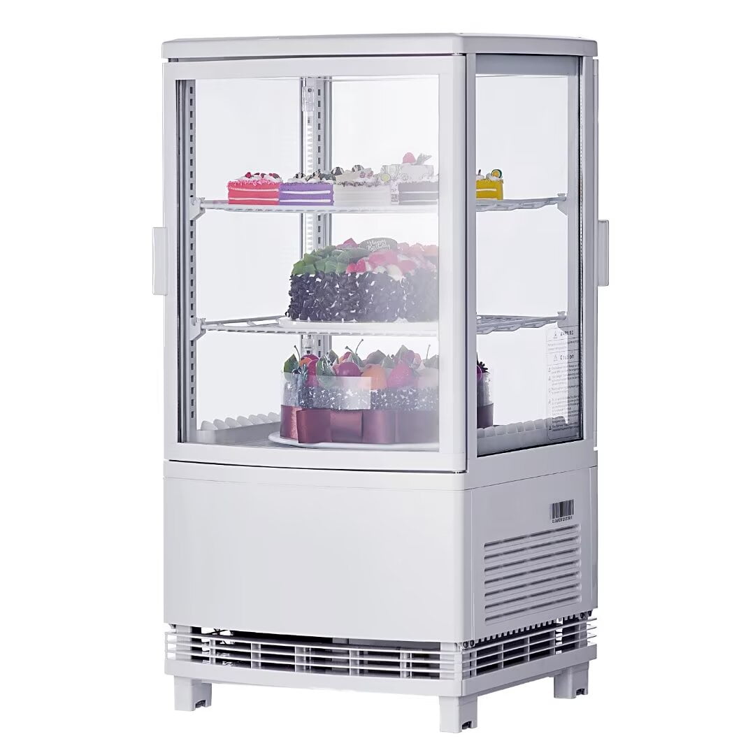 Commercial Refrigerator Display Case 2 Cu.FT, Double-Layered Glass Display Cake Fridge with Interior LED Lighting, Adjustable Shelves