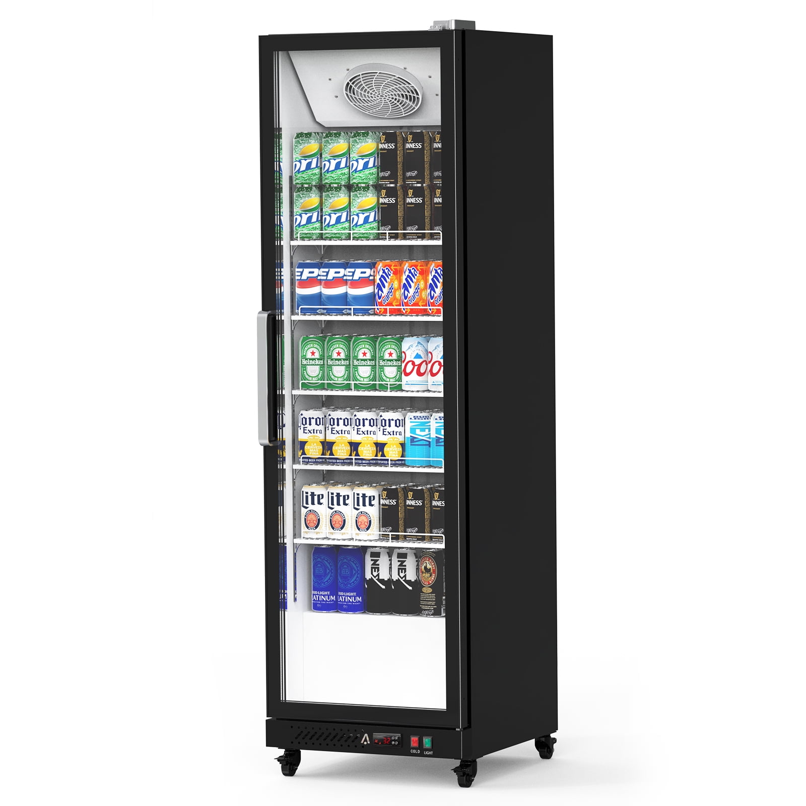 Commercial Refrigerator Display Fridge Merchandiser Upright Beverage Cooler Single Glass Door Fridge with Adjustable Shelves Drink Organizers