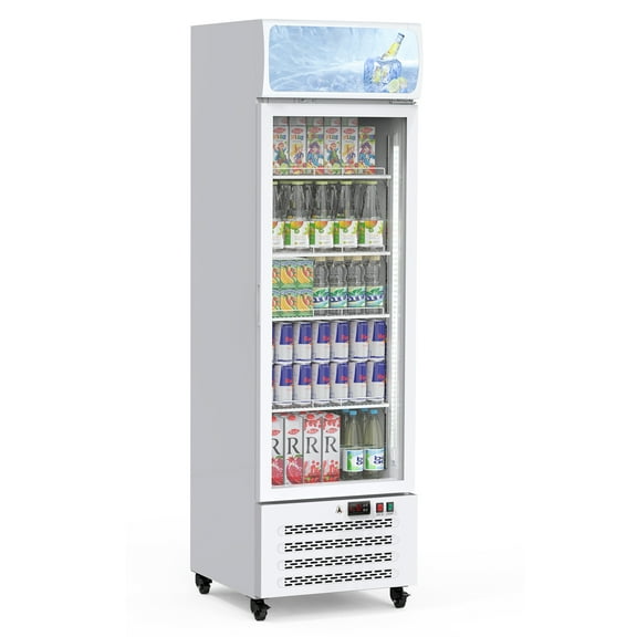 Commercial Refrigerator with Glass Door, Display Beverage Fridge, 11.3 Cu Ft Upright Beverage Cooler Merchandiser with LED Light, Adjustable Shelves, Low Noise, Fast Cooling