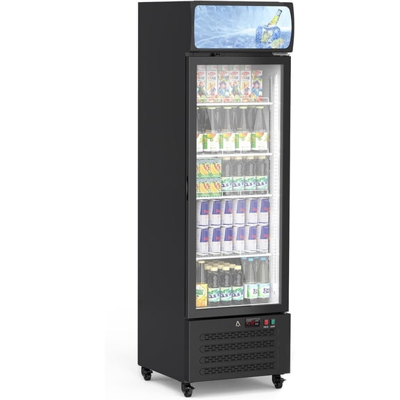Commercial Refrigerators Glass Door, 11.3 Cu. Ft Merchandiser Refrigerator, Display Fridge Upright Beverage with Adjustable Shelves, Led Light, Drink Cooler for Garage, Black