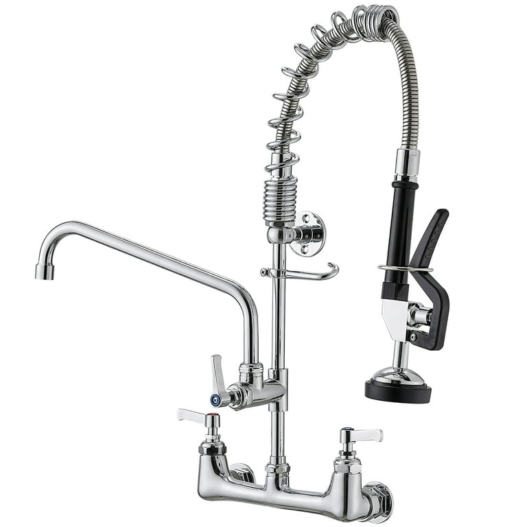 Commercial Pull Down 2-Handle Wall Mount Pre-Rinse Spray Utility Kitchen Faucet in Chrome Finish Commercial Pull Down 2-Handle Wall Mount Pre-Rinse Spray Utility Kitchen Faucet in Chrome Finish