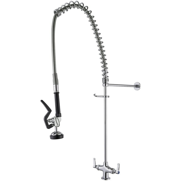 Commercial Pull Down 2-Handle Wall Mount Pre-Rinse Spray Utility Kitchen Faucet in Chrome Finish Commercial Pull Down 2-Handle Wall Mount Pre-Rinse Spray Utility Kitchen Faucet in Chrome Finish
