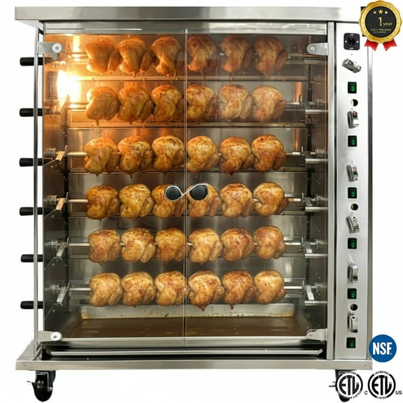 47 in. 30 Chicken Commercial Gas Chicken Rotisserie Oven – NSF Certified Stainless Steel with Infrared Burners