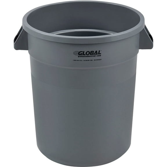 Commercial Round Trash Can, 20 Gallon Capacity, Plastic Garbage Can, Indoor and Outdoor Utility Trash Can, Gray, 19" W x 22-1/2"H, No Lid