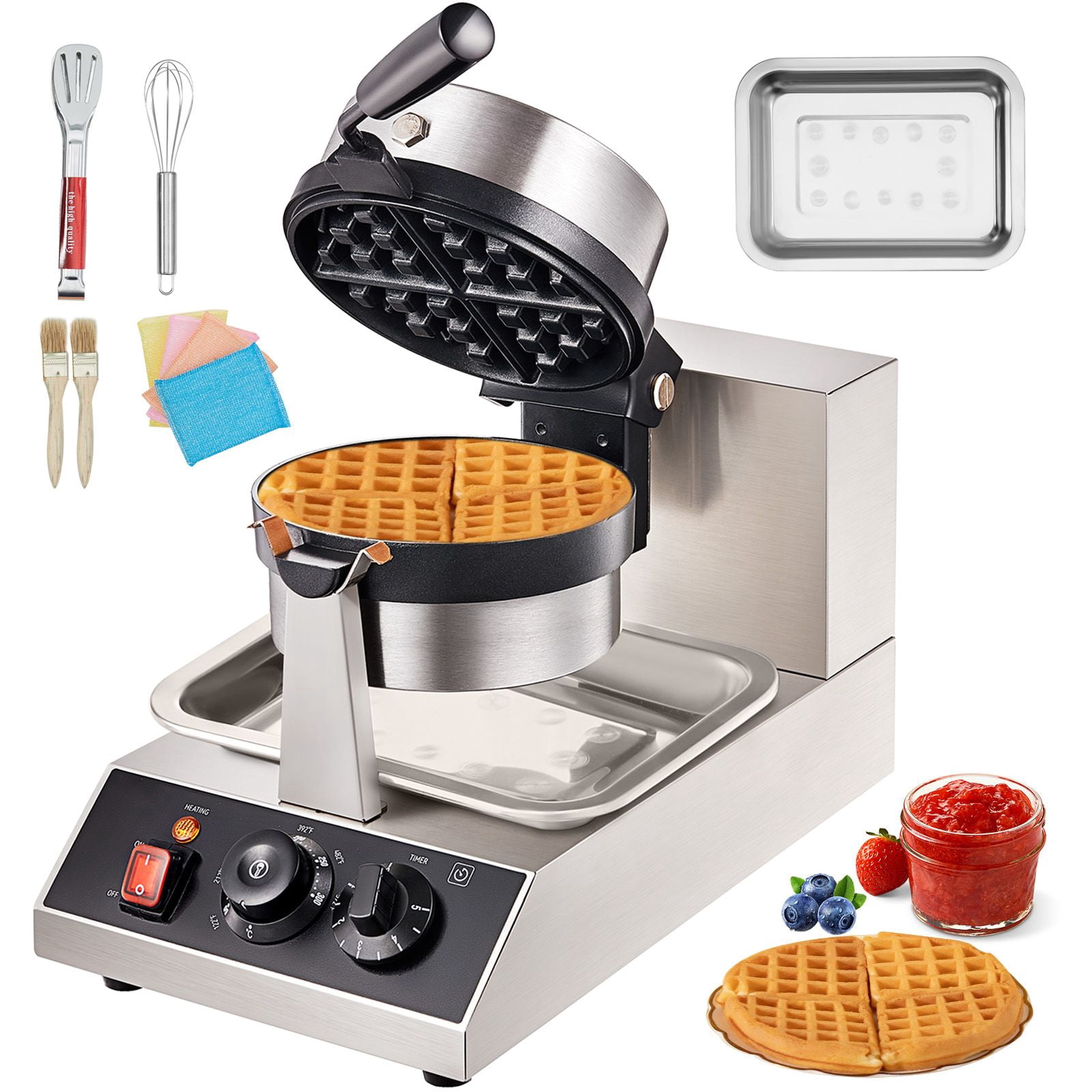 Commercial Round Waffle Maker 1300W, Rotatable & Non-Stick, 120V - Create Perfect Waffles Easily
