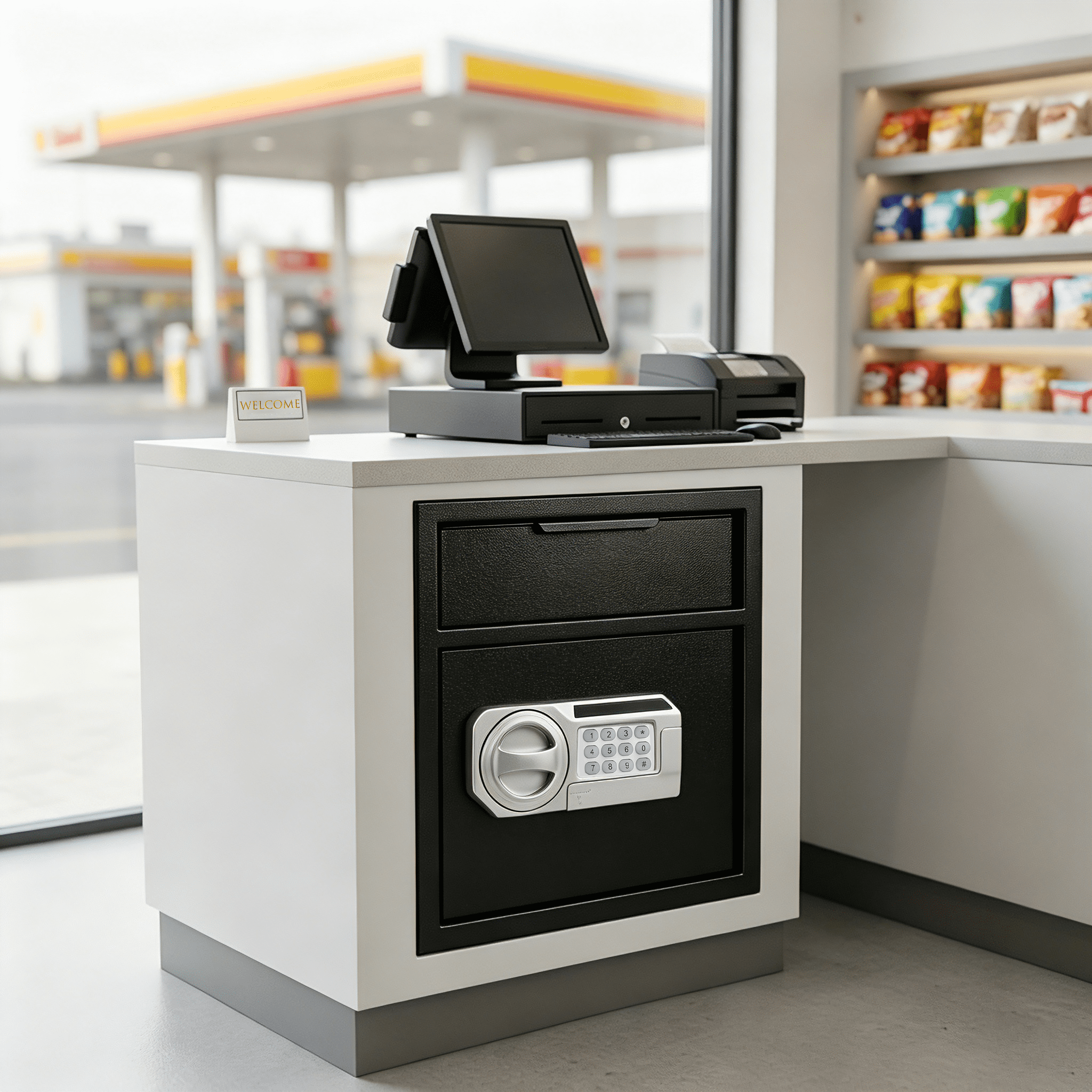 Commercial Safe with Drop Slot for Cash Deposits, Multi-Scene Safe for Office, Household & Commercial Use, with Password Lock, Emergency Override Keys and Intelligent Anti-Theft Alarm System