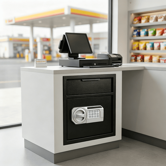 Commercial Safe with Drop Slot for Cash Deposits, Multi-Scene Safe for Office, Household & Commercial Use, with Password Lock, Emergency Override Keys and Intelligent Anti-Theft Alarm System