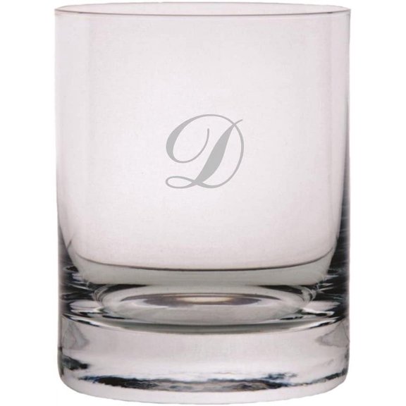 Commercial Script Etched Monogram 11oz StolzleNew York Crystal Rocks Glass Letter D