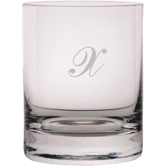 Commercial Script Etched Monogram 11oz StolzleNew York Crystal Rocks Glass Letter X
