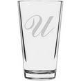 thumbnail image 1 of Commercial Script Etched Monogram All Purpose 16oz Libbey Pint Glass Letter U, 1 of 1