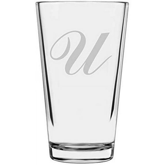 Commercial Script Etched Monogram All Purpose 16oz Libbey Pint Glass Letter U