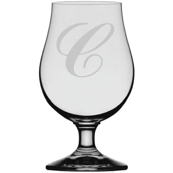 Commercial Script Etched Monogram Glencairn Crystal Iona Beer Glass Letter C