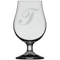 thumbnail image 1 of Commercial Script Etched Monogram Glencairn Crystal Iona Beer Glass Letter T, 1 of 1