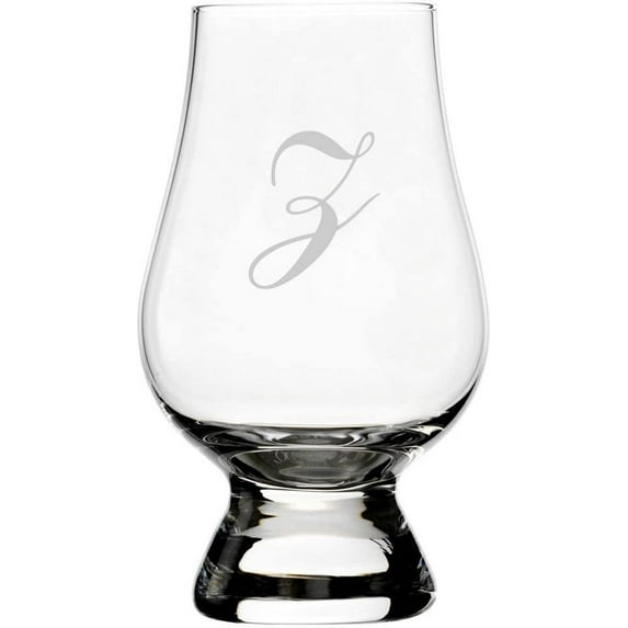 Commercial Script Etched Monogram Glencairn Crystal Whisky Glass Letter Z
