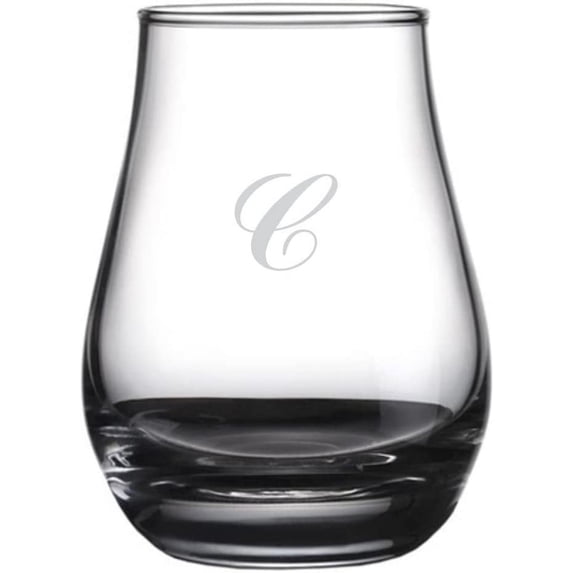 Commercial Script Etched Monogram Spey Dram Whisky Tasting Glass Letter C