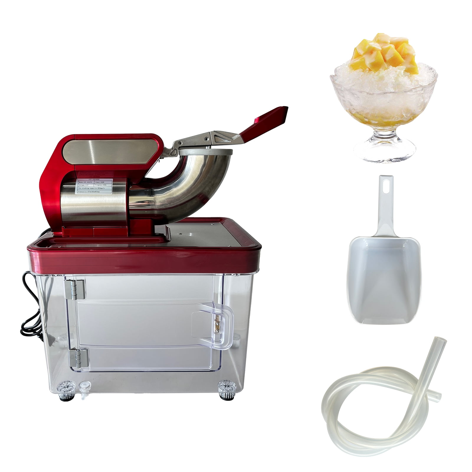 Commercial Shaved Ice Machine, 661 LBS/H 350W Electric Ice Crusher w/4 Blades & Safety On/Off Switch, Stainless Steel Snow Cone Machine with 38L Ice Storage Box for Home Restaurant Bar