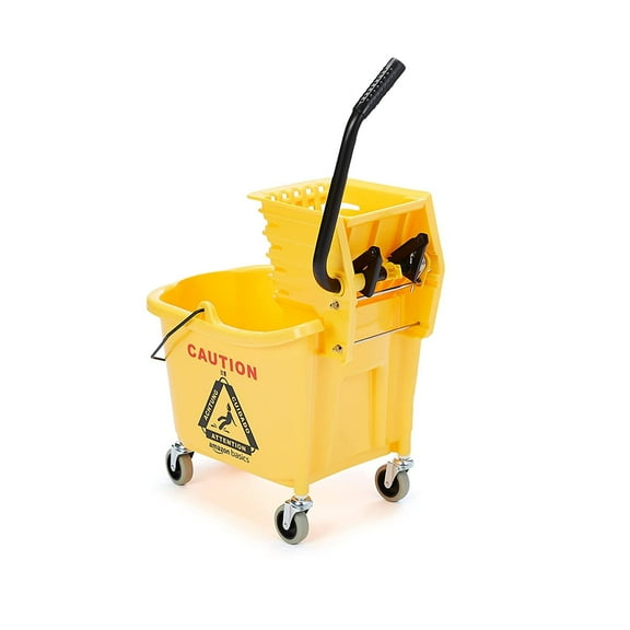 Commercial Side Press Wringer Floor Cleaning Mop Bucket on Wheels, 35-Quart, Yellow