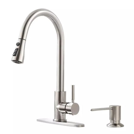 Commercial Single Handle Kitchen Faucet Pull Down Sprayer Cover Soap Dispenser Brushed Nickel