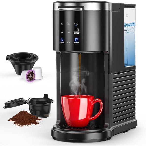 Single Serve Coffee Maker K Cup Coffee Brewer for Capsule and Ground Coffee Commercial Coffee Machine with 40 Oz Water Tank 5 Brew Sizes Up To 14 Oz Ideal for Home Office Black