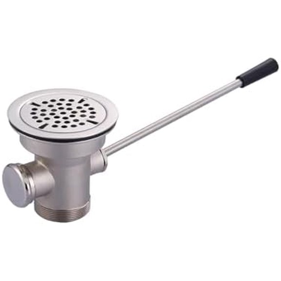 Commercial Sink Drain: 3-1/2" Sink Opening Waste Drain Valve - Brass Kitchen Sink Drain With Lever Handle - Commercial Sink Stopper Prevents Sink Clogged Overflow for Restaurant Multi-Basin Sink