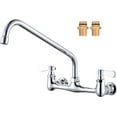 thumbnail image 1 of Commercial Sink Faucet with 14” Swivel Spout, 8" Center Wall Mount Kitchen Faucet, Dual Handles Brass Utility Sink Faucet for Laundry Room Restaurant Compartment Sink, Polish Chrome, 1 of 13