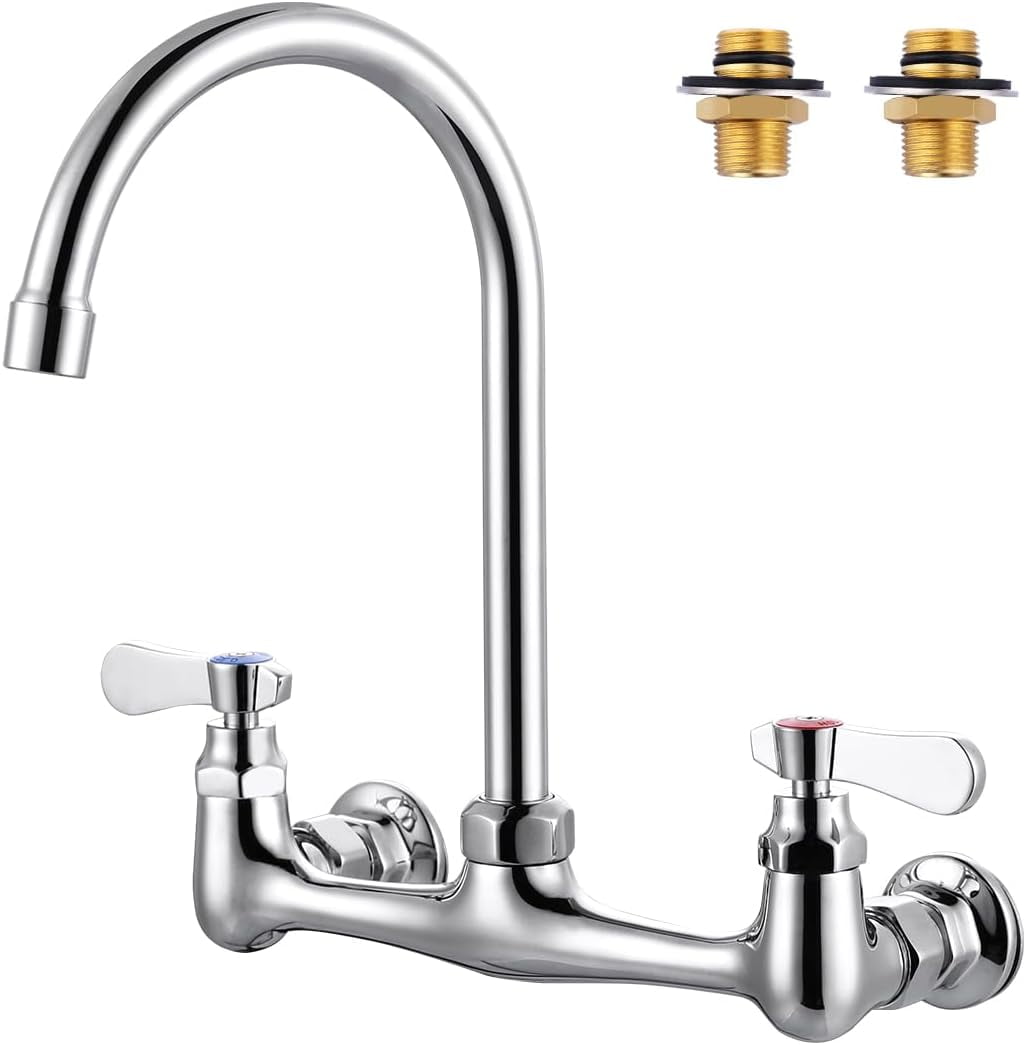 Commercial Sink Faucet with 6” Gooseneck Swivel Spout, 8" Center Wall ...