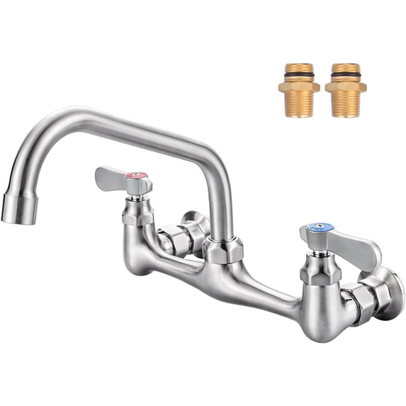 Commercial Sink Faucet with 8” Swivel Spout, 8" Center Wall Mount Kitchen Faucet, Dual Handles Brass Utility Sink Faucet for Laundry Room Restaurant Compartment Sink, Polish Chrome