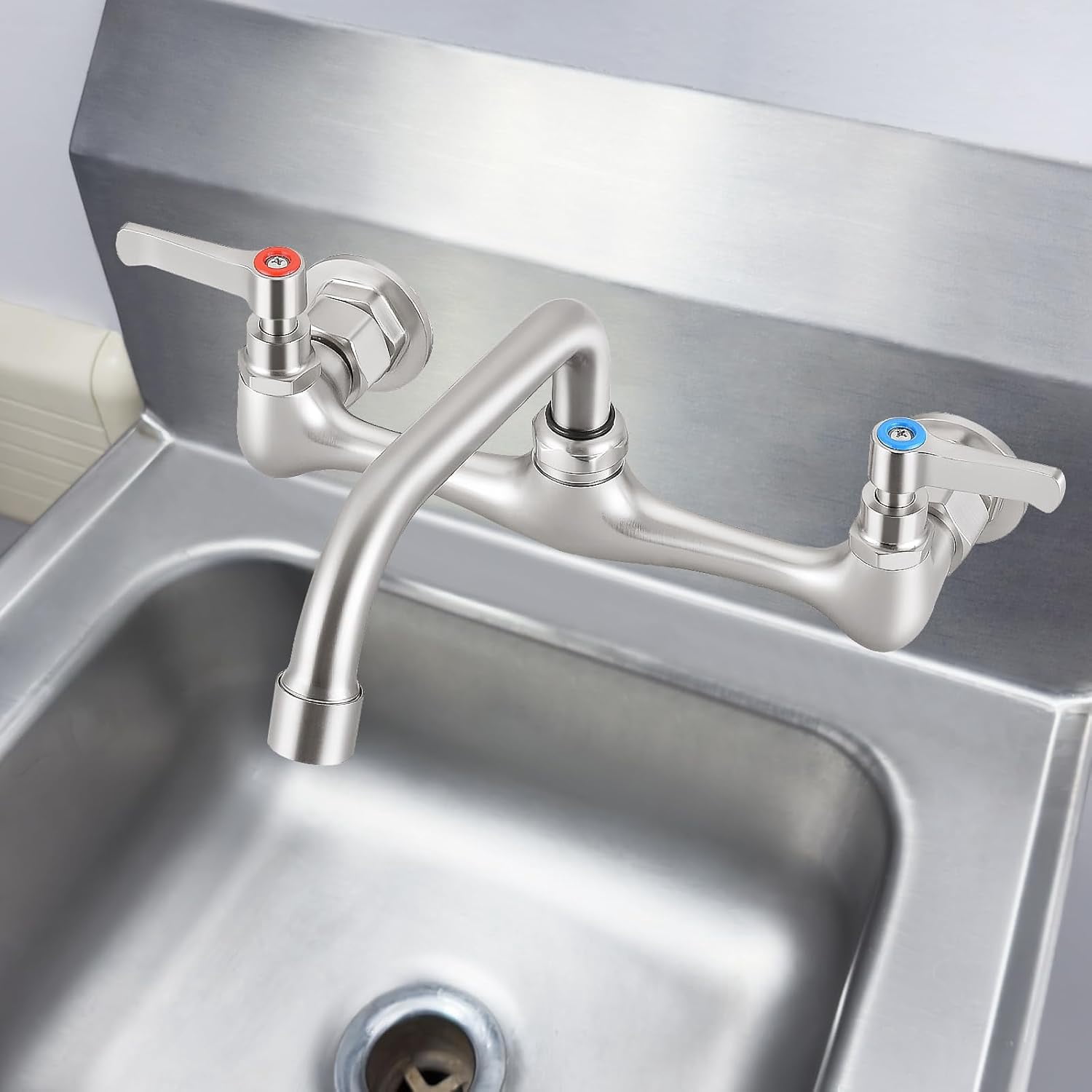 Commercial Sink Faucet Brushed Nickel Kitchen Faucet Wall Mount Faucet ...