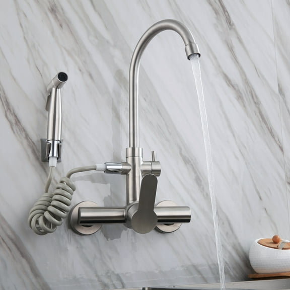 Commercial Sink Faucet Wall Mount 360?? Rotation Kitchen Faucet Stainless Steel for Homes, Restaurants, Shopping Center
