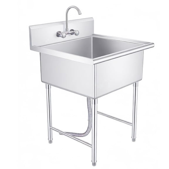 Commercial Sink with Hot & Cold Water Pipes Include Faucet & legs, Utility Sink, Free Standing Sink, 27×27.6×49.2in Stainless Steel Commercial Utility Sink for Restaurant Dishwashing Area