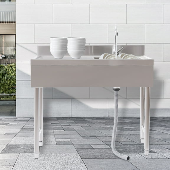 Commercial Sink Stainless Steel Kitchen Utility Sink 1 Compartment & Prep Table