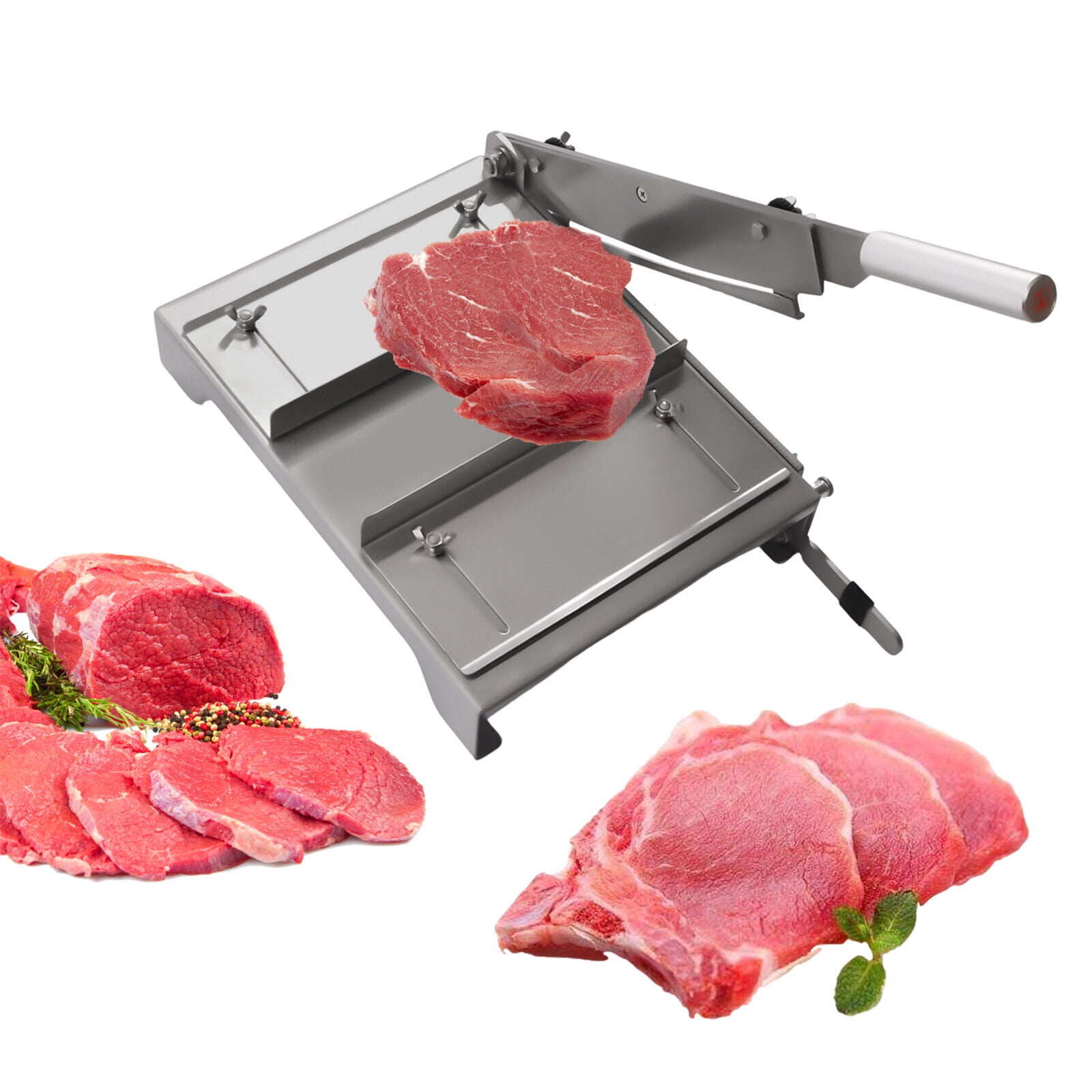 Commercial Slicer Cutter, Manual Frozen Meat Slicers Stainless Steel Bone Cutter Guillotine Sausage Ham Slicer