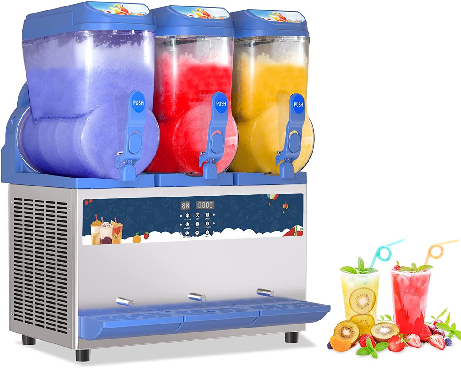 VEVOR Slush Frozen Drink Machine, 10LX3 Tanks Commercial Slushy Machine, 1250W Slush Drink Maker, Perfect for Restaurants Cafes Bars