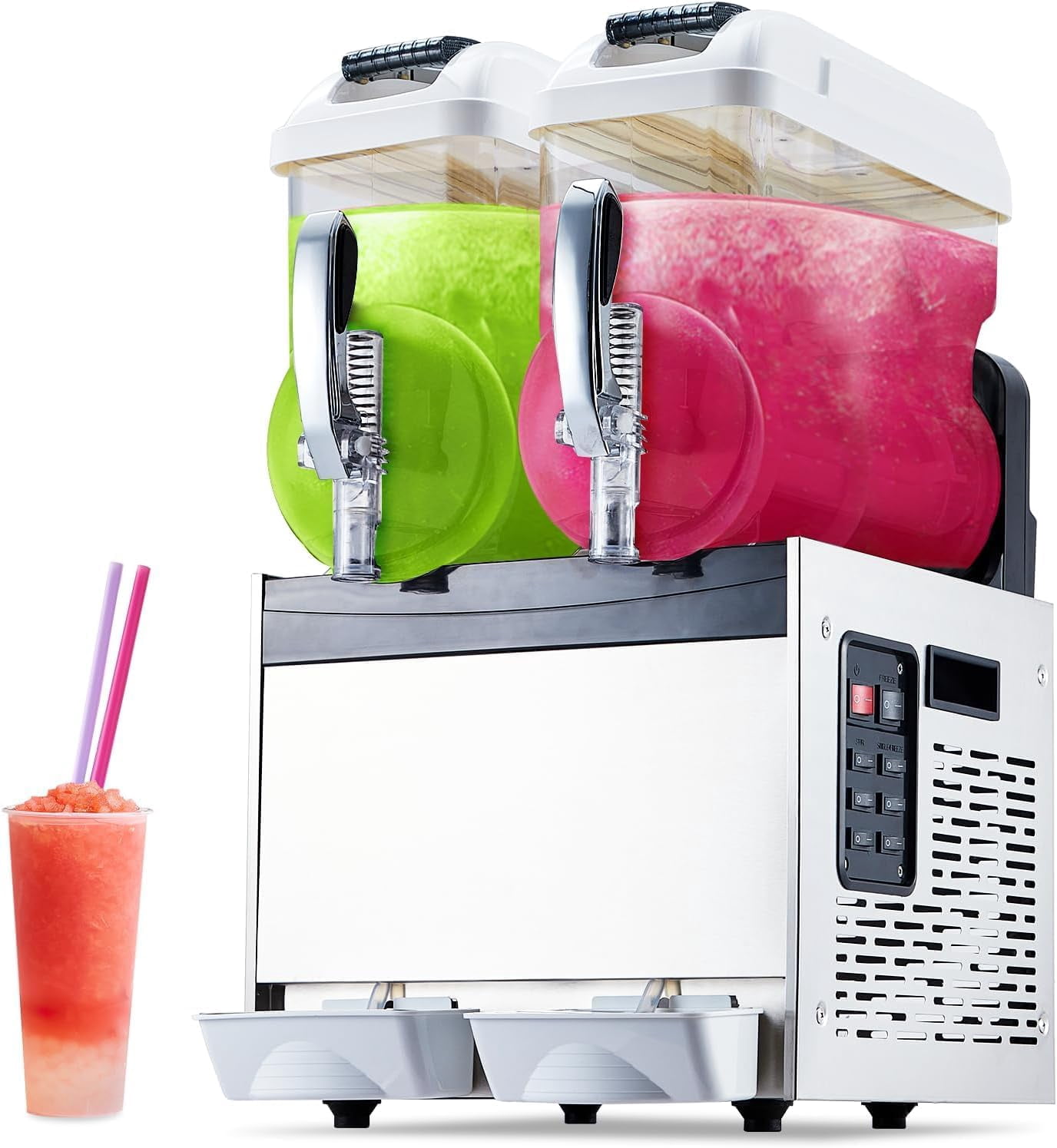 Commercial Slushy Machine, 12L Double Tank Frozen Drink Margarita Machine Smoothie, Self-Cleaning, 700W Stainless Steel Slushy Machine for Snow Melts, Cocktails, Homes, Coffee Shop, Restaurants