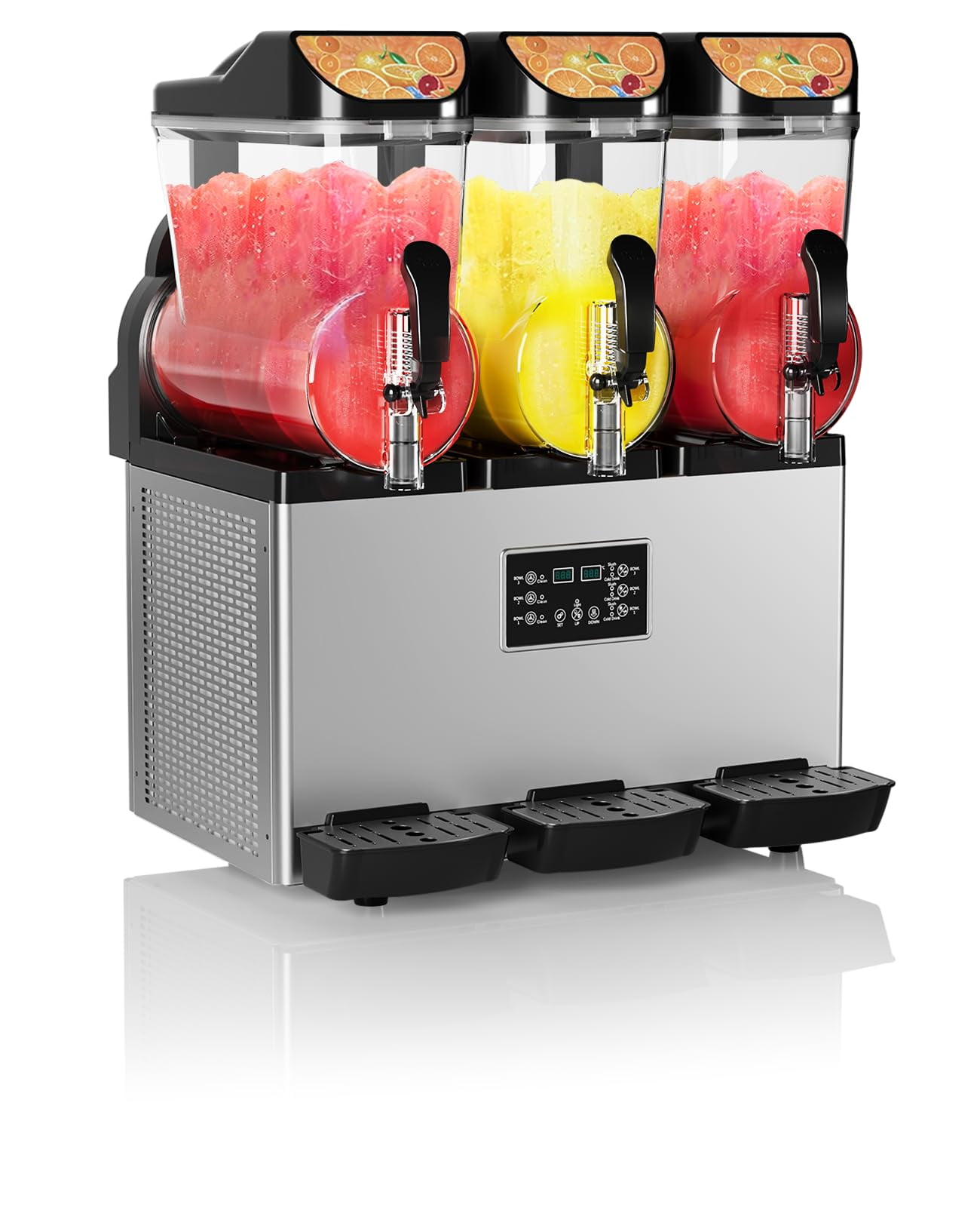 Commercial Slushy Machine 15Lx3, Tainless Steel Smoothie Frozen Drink Maker with Self-Cleaning Mode, 1200W Electric Large Slushie Machine for Home Party Restaurants Cafe Bars