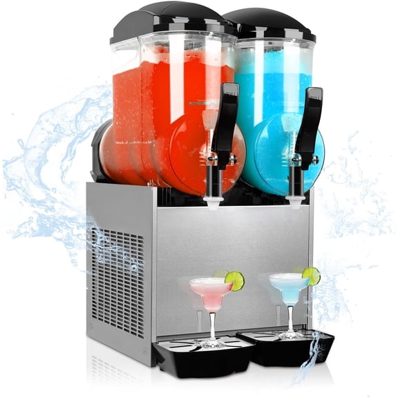 Commercial Slushy Machine 24L 2Tanks Frozen Drink Margarita Machine Smoothie Slushy Maker Stainless Steel 110V for Restaurant Bar Party 1050W