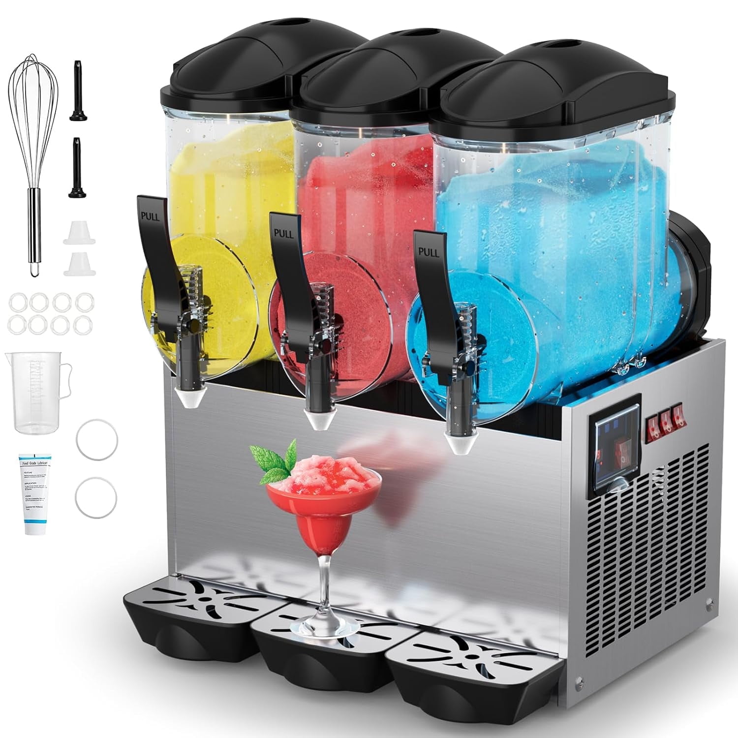 Commercial Slushy Machine, 3 Tank 45L Margarita Machine, Slush Frozen Drink Machine with Automatic Cleaning