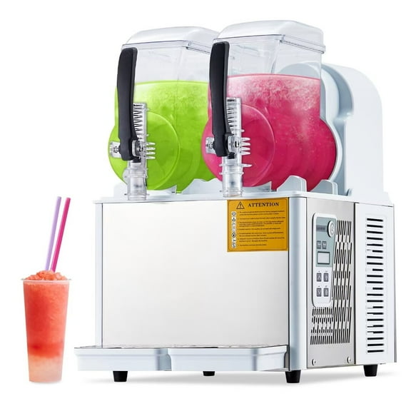Commercial Slushy Machine, 4Lx2 Tank Stainless Steel Slushy Machine, Smoothie Frozen Drink Maker for Supermarkets Cafes Restaurants Bars