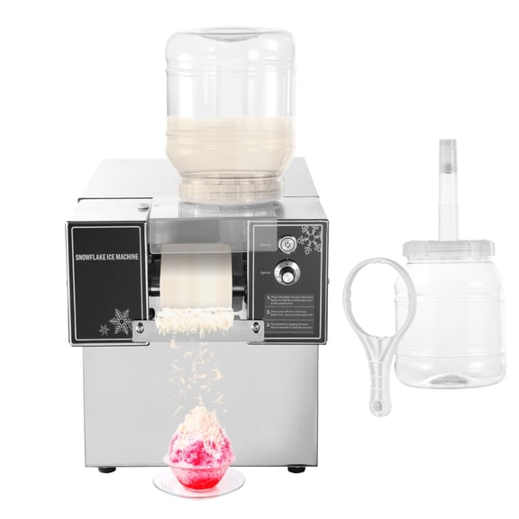 Commercial Snowflake Ice Machine, 132.3LBS Snowflake Ice Maker, Stainless Steel Ice Shaver Machine, Electric Snow Cone Maker, Air Cooling System for Rapid Heat Dissipation, for Bakery, Café
