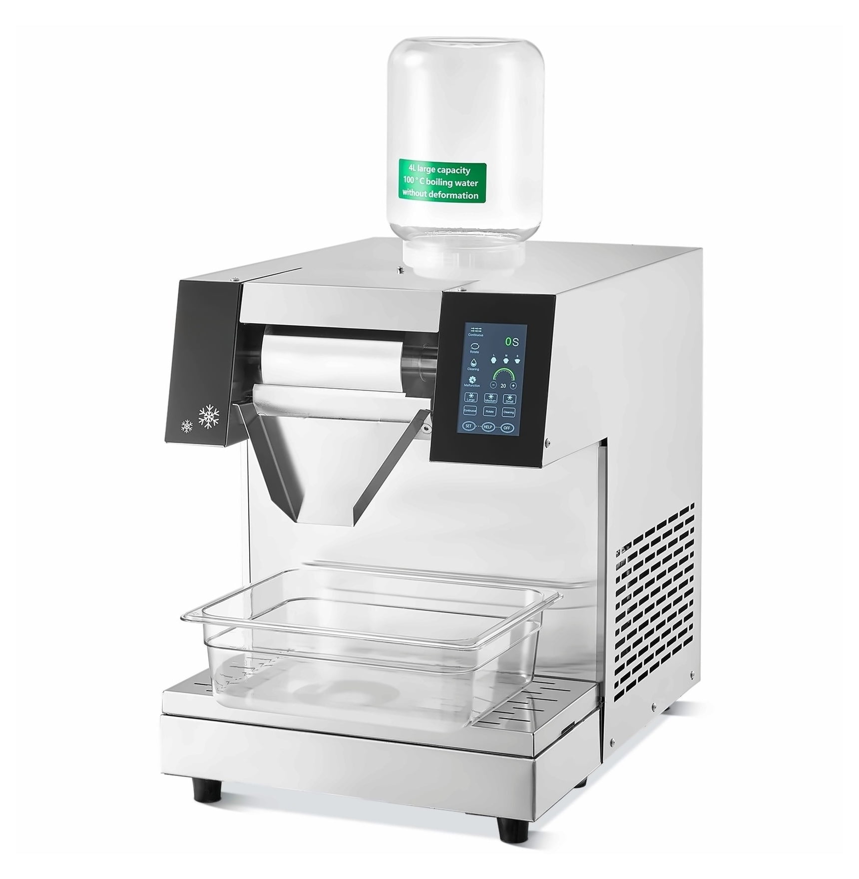 Commercial Ice Machine 573LBS/24H Stainless Steel Snowflake Maker for Ice Cream, Air-Cooled, 900W, 2 Baskets, Fast Cooling, Adjustable Ice Texture