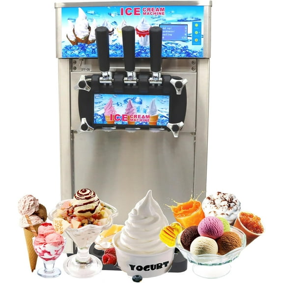 Commercial Soft Serve Ice Cream Machine 3 Flavors Ice Cream Maker with LED Display