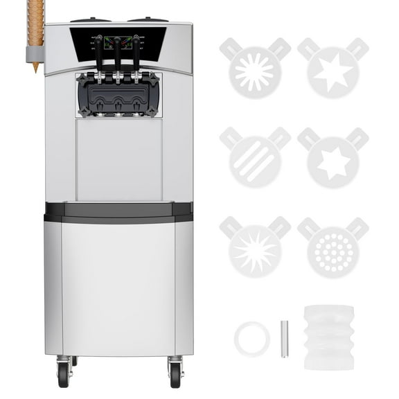 Commercial Soft Serve Ice Cream Maker Machine 2200W - 5.8 to 8 Gal/Hr High Output with LCD Display & Auto Clean Function, Pre-Cooling System for Restaurants, Snack Shops, Cafes