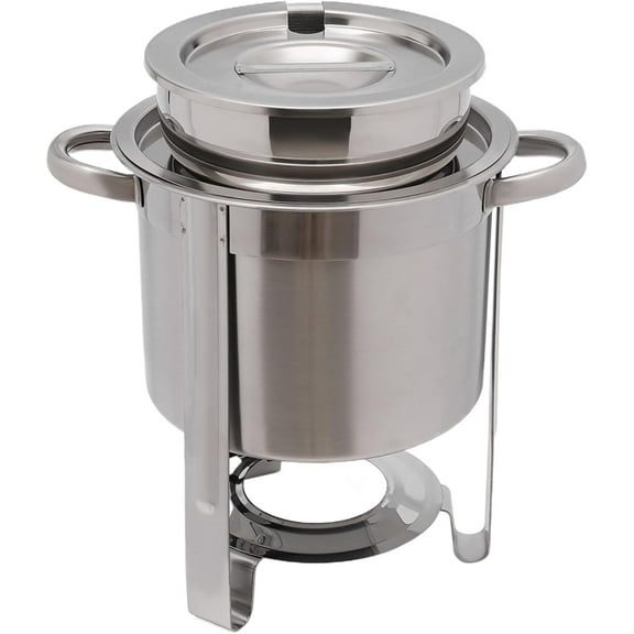 Commercial Soup Chafer, 4L/4.2Qt 800W Stainless Steel Electric Soup Warmer with Lid, Countertop Soup Bucket Round Pot for Parties Buffet, Electric Heating Plate & Fuel Holder