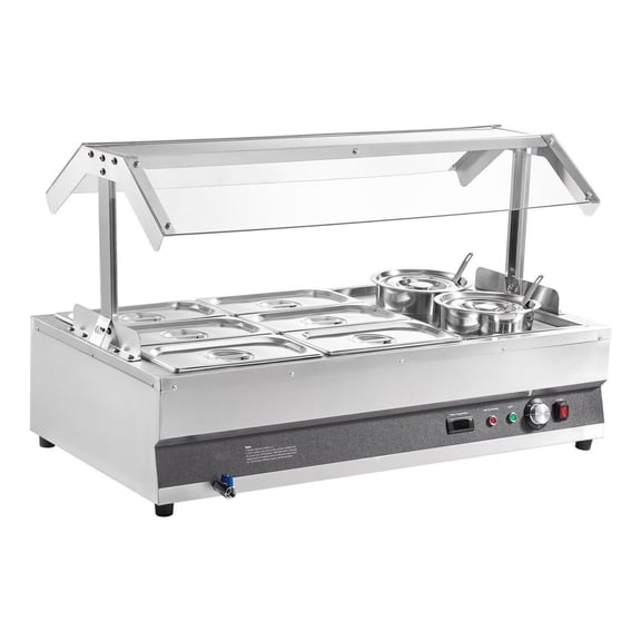 Commercial Soup Warmer 2-Pot & 6-Pan Station - 1500W Electric Buffet Server with Cover - Stainless Steel Soup Kettle for Restaurants & Catering