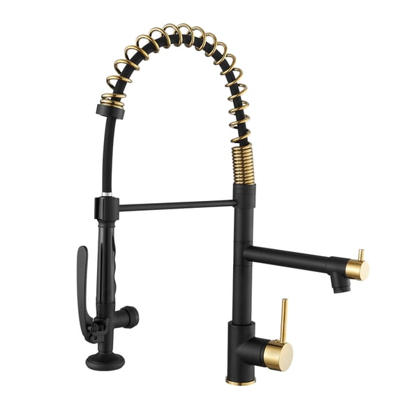 Commercial Spring Coil Kitchen Sink Faucet Pull Down Sprayer Solid Brass Black Gold Deck Mount Tap